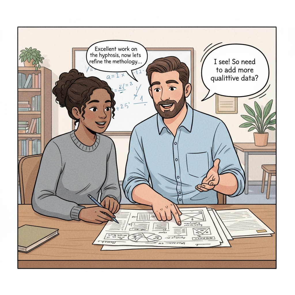 A teacher giving feedback to a student in the context of education assessment, student ability measurement, and teaching strategies