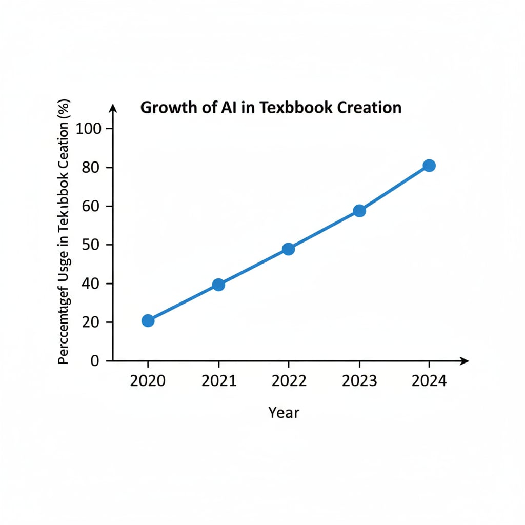 A graph with years on the x-axis and the percentage of AI usage in textbook creation on the y-axis, showing an upward trend. Graph depicting the growth of AI usage in textbook creation relevant to AI textbooks and Bloom's Taxonomy