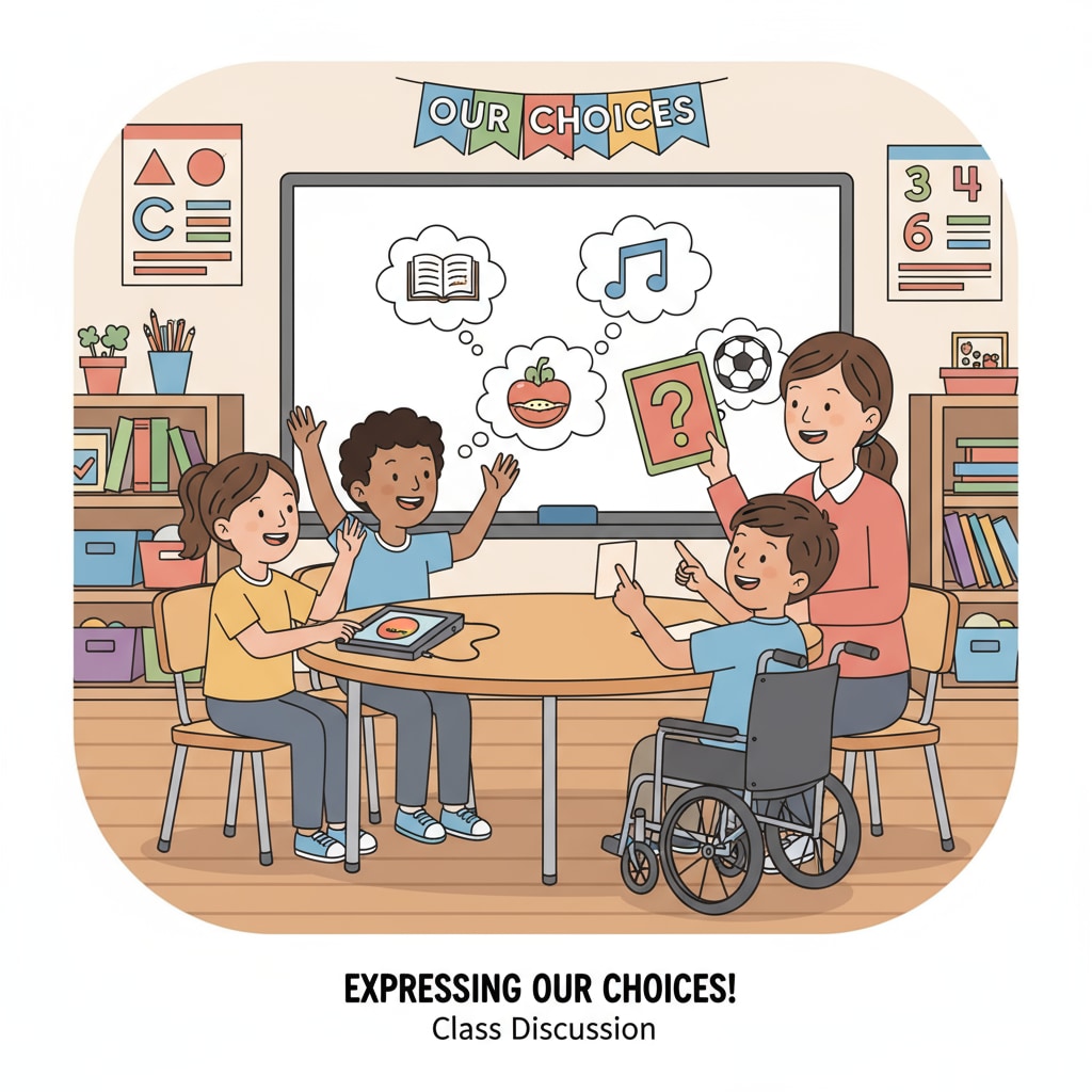 Special education students expressing their autonomous choices in a class discussion