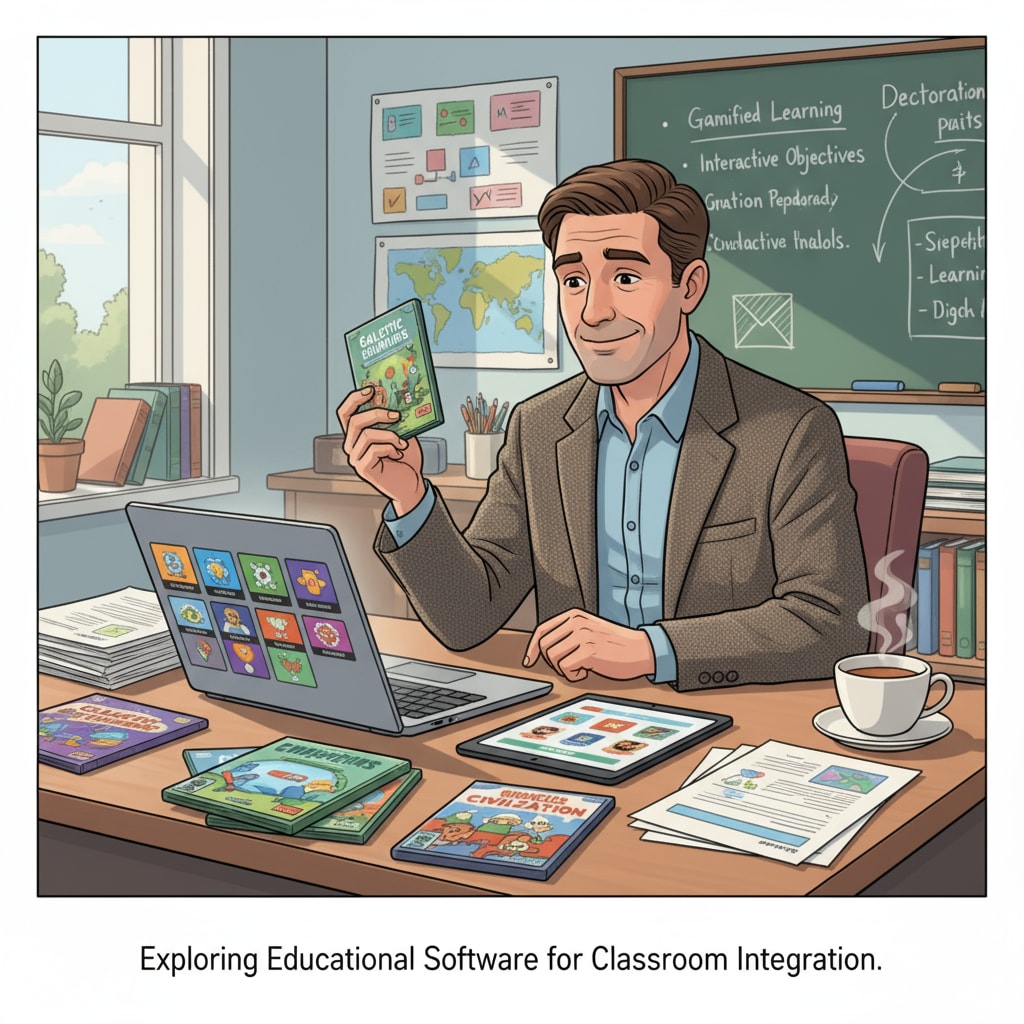 A teacher exploring different educational video games as part of the preparation for integrating video games into middle school education in a teachers' seminar.