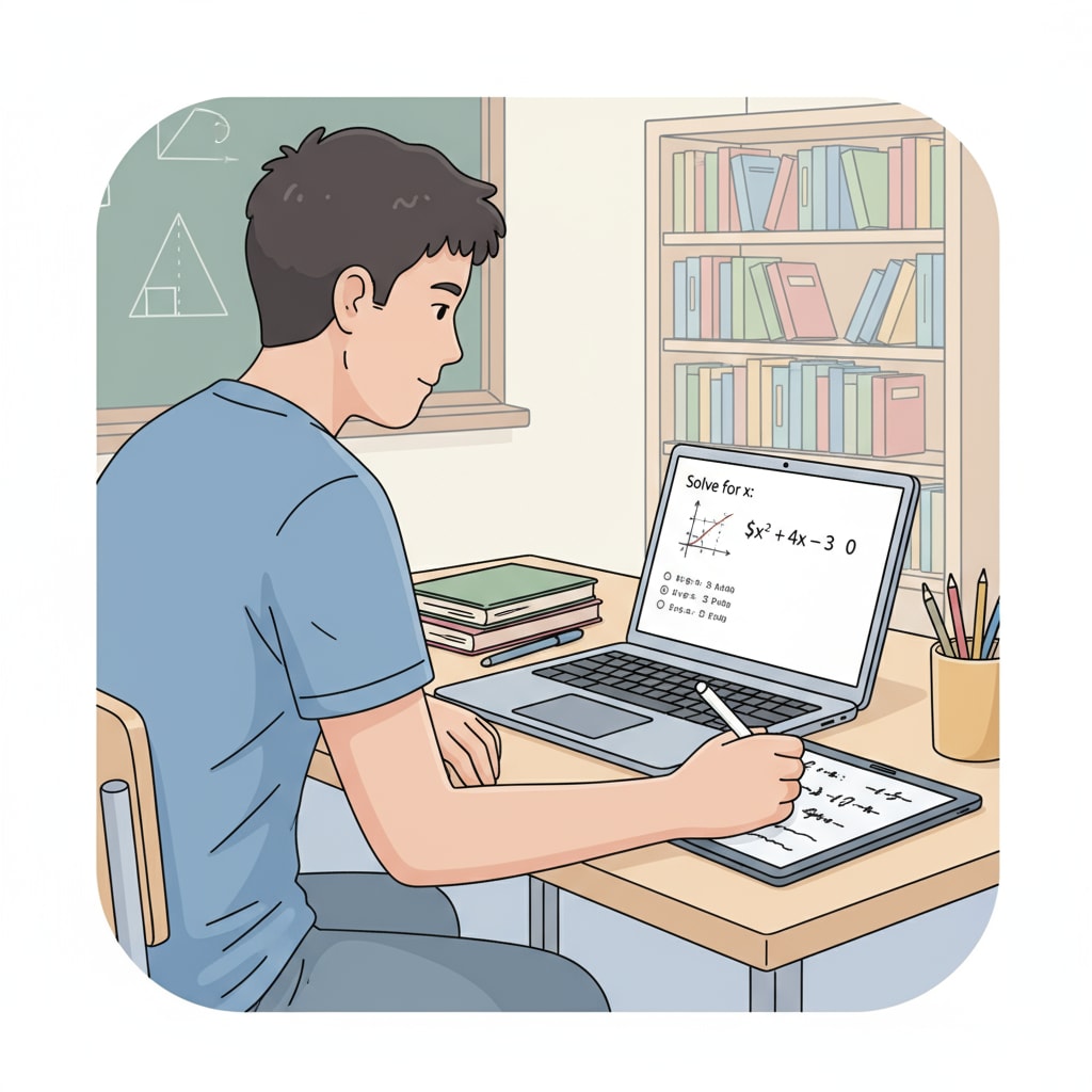 A K12 student engaging with an online math course for distance education towards a math degree
