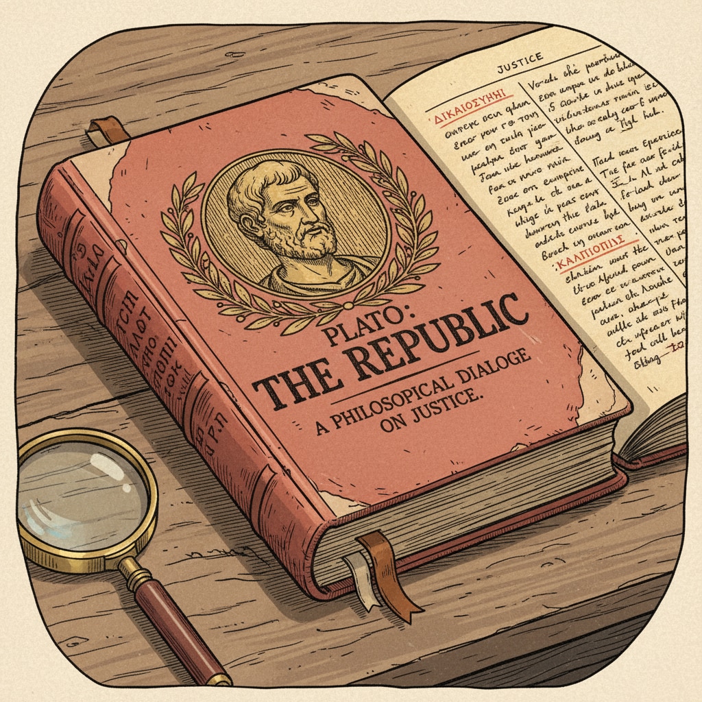 A close view of the classic pedagogy textbook 'The Republic' by Plato.