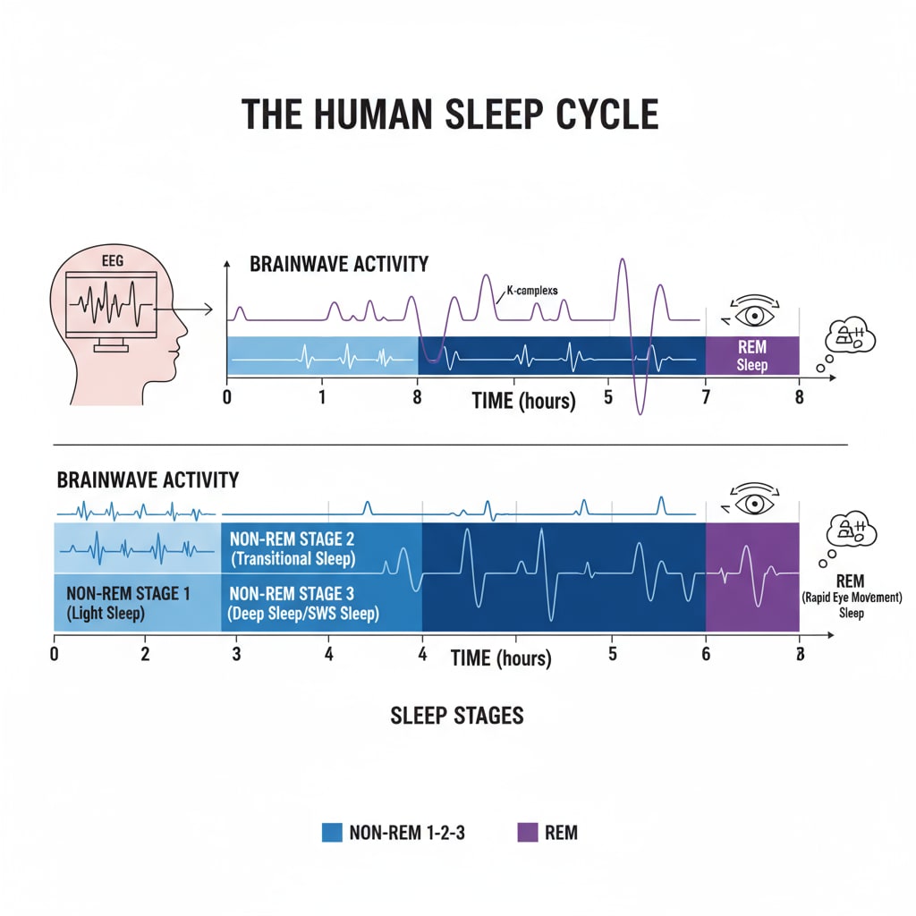 Illustration of sleep stages related to sleep learning, passive learning, and language learning