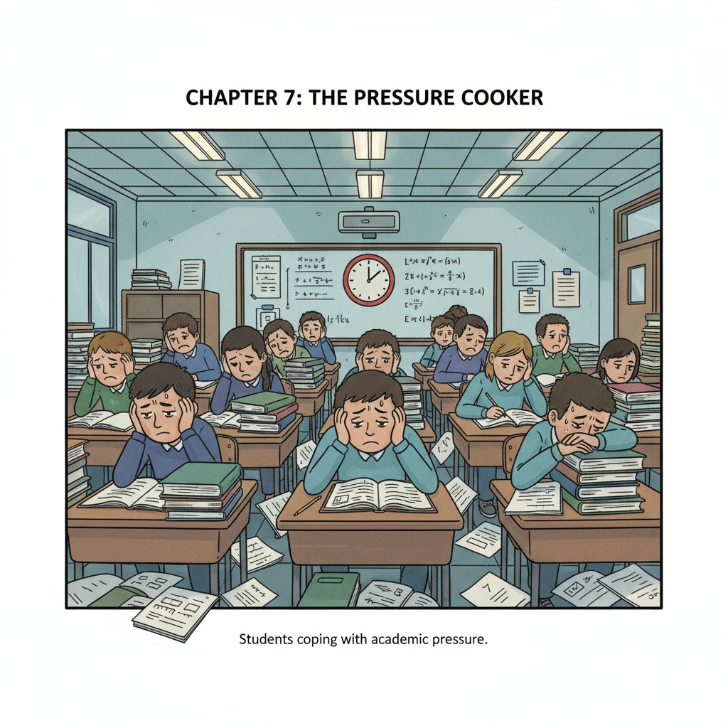 K12 students under school pressure while studying