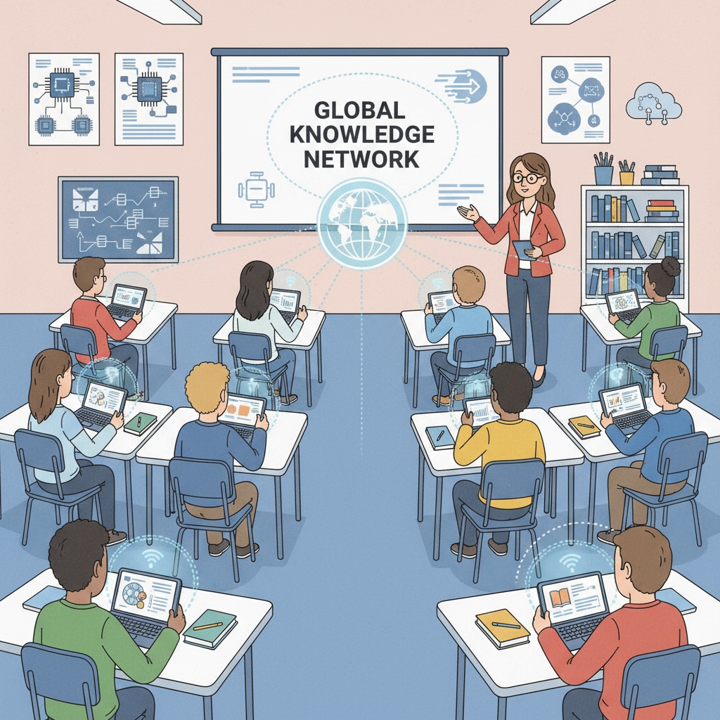 Classroom in the information age with students using digital devices for learning