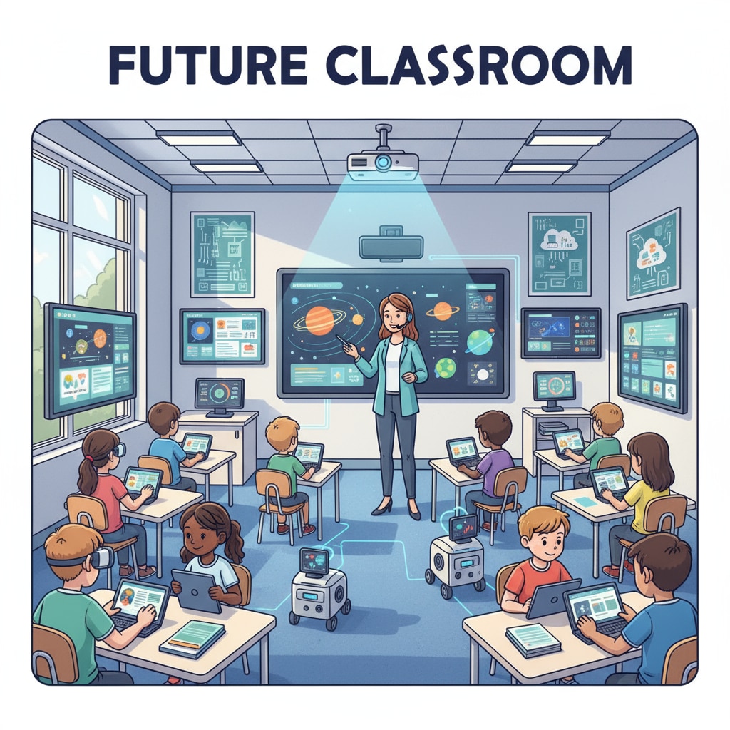 Digital teaching tools in a classroom representing education innovation, educational technology, and digitalization