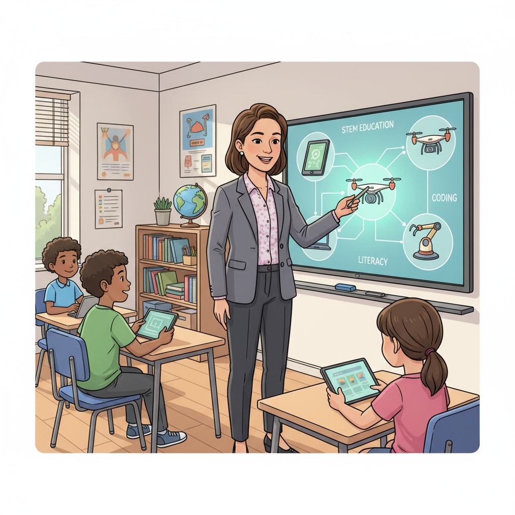 A teacher using educational technology in a classroom related to education innovation and digitalization
