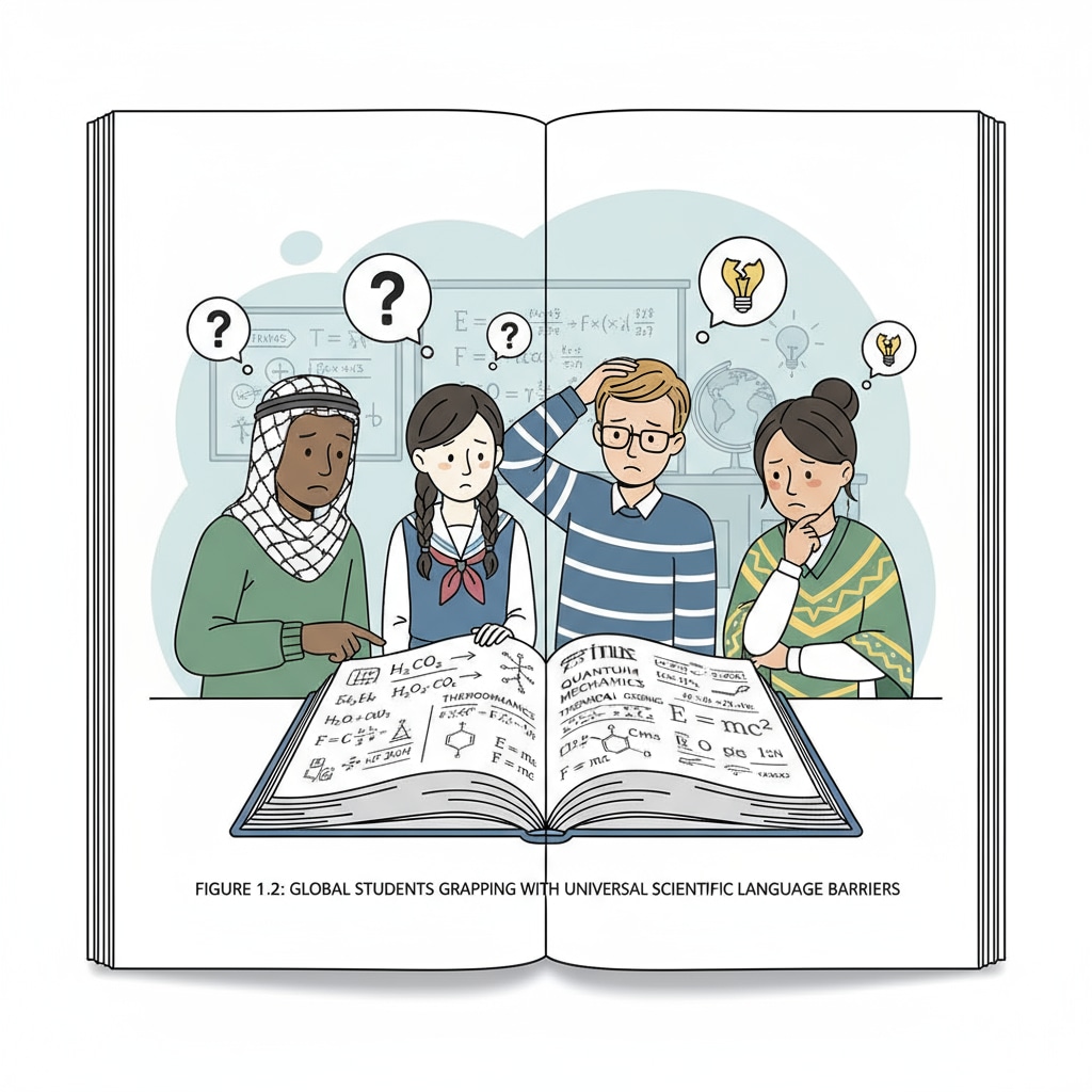 Students facing language barriers with English scientific symbols