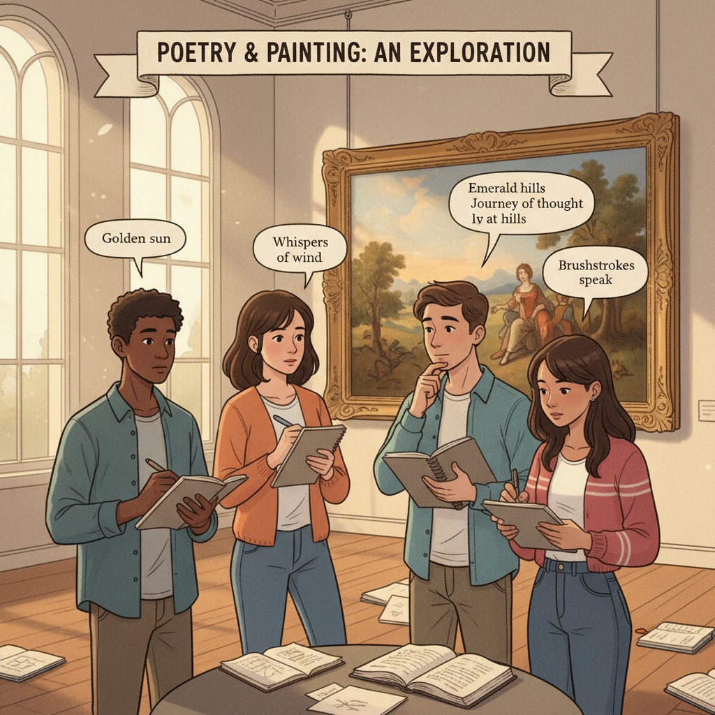 Students creating English poems inspired by a famous painting, promoting creative learning in English education