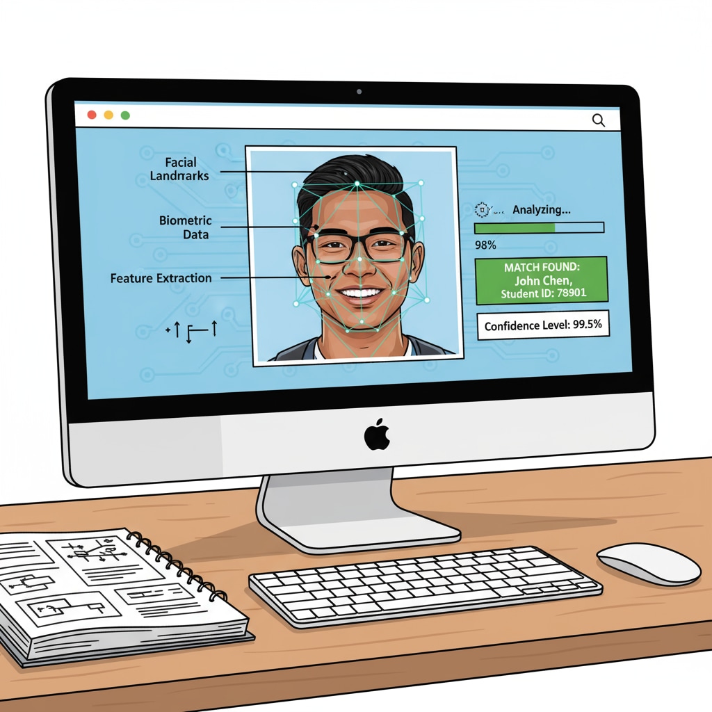 Facial recognition system analyzing a student photo and its relation to student privacy and digital footprint