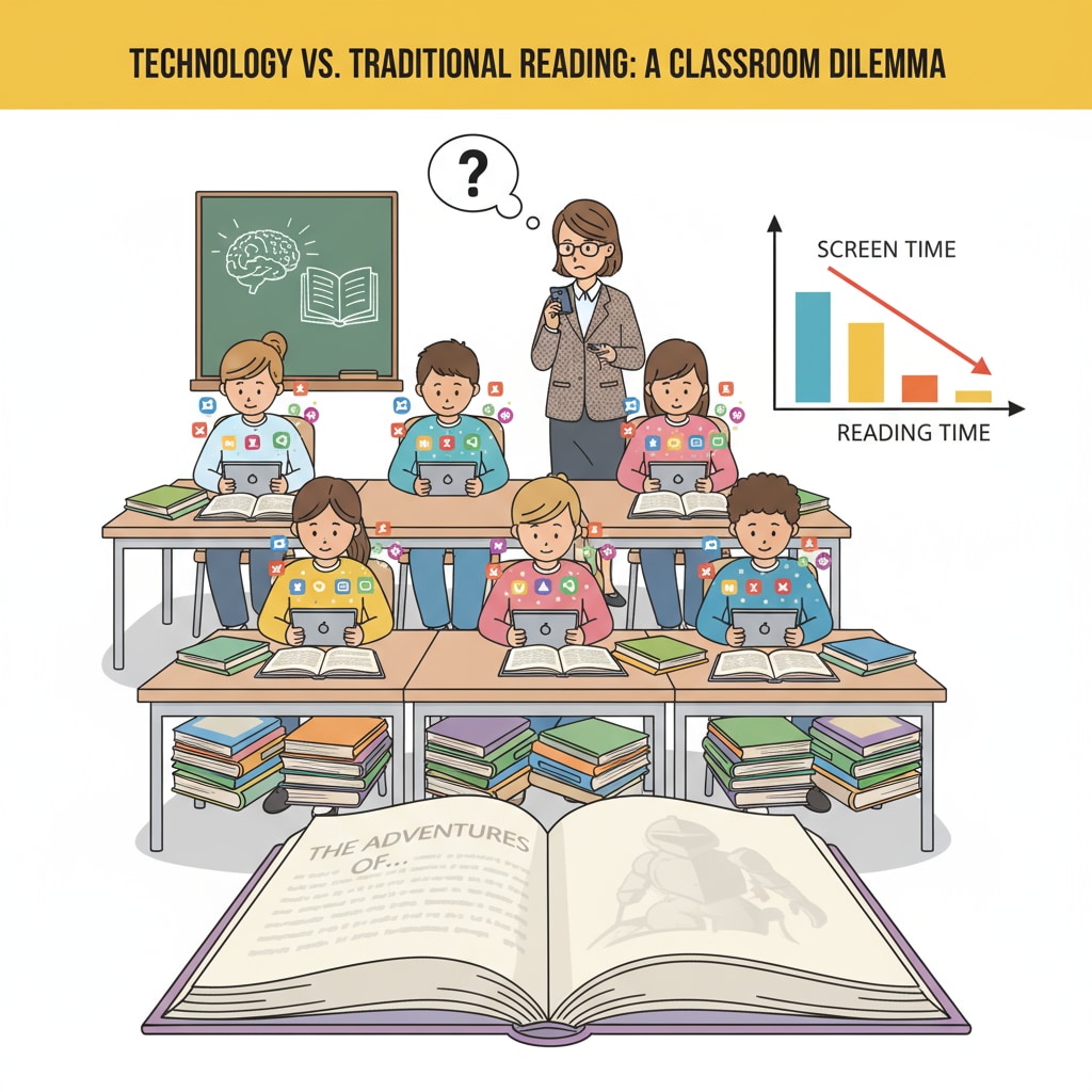 Students being distracted by digital devices instead of reading, showing the impact on reading ability and school's need to respond