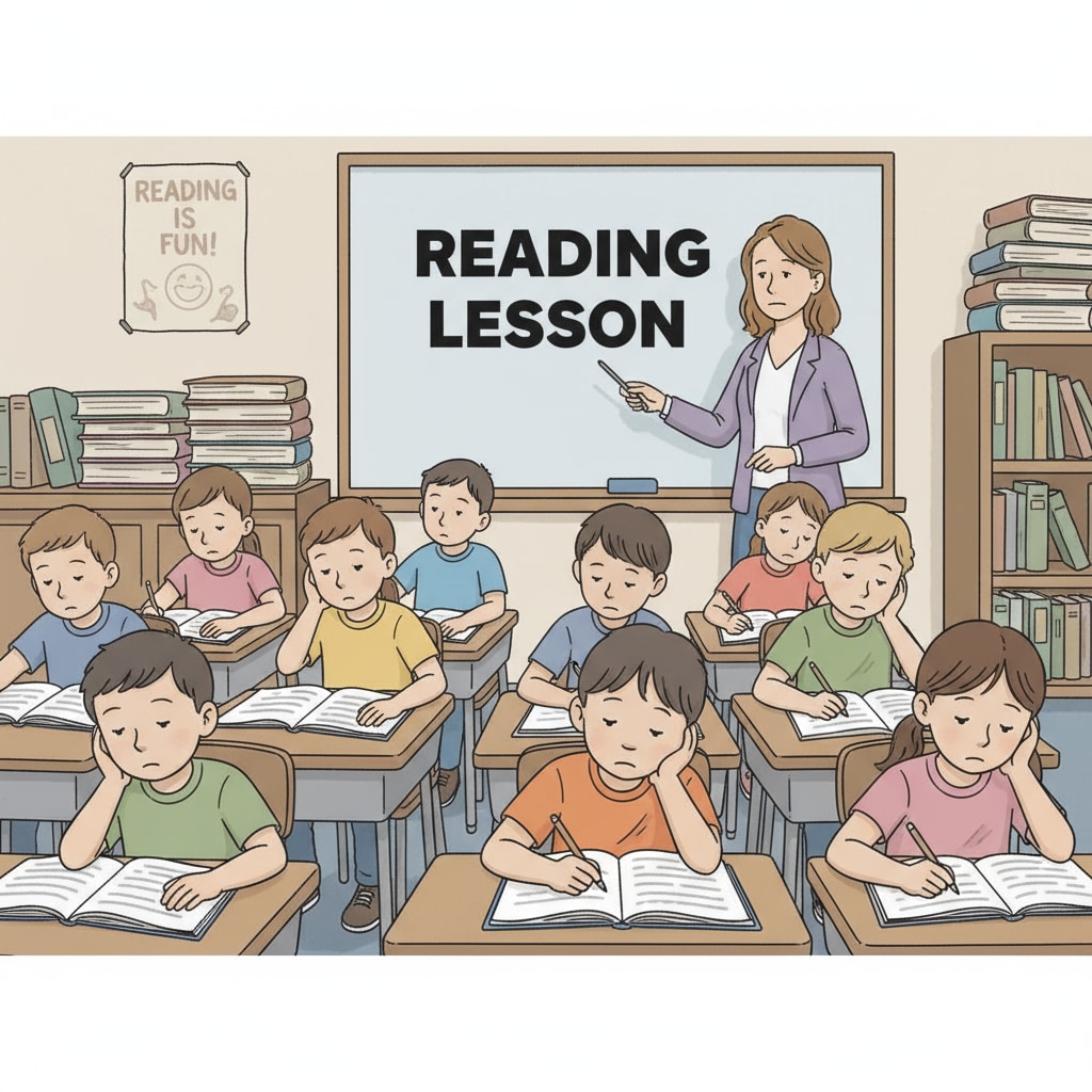 Bored students in a reading class, reflecting the ineffectiveness of school in dealing with reading ability decline