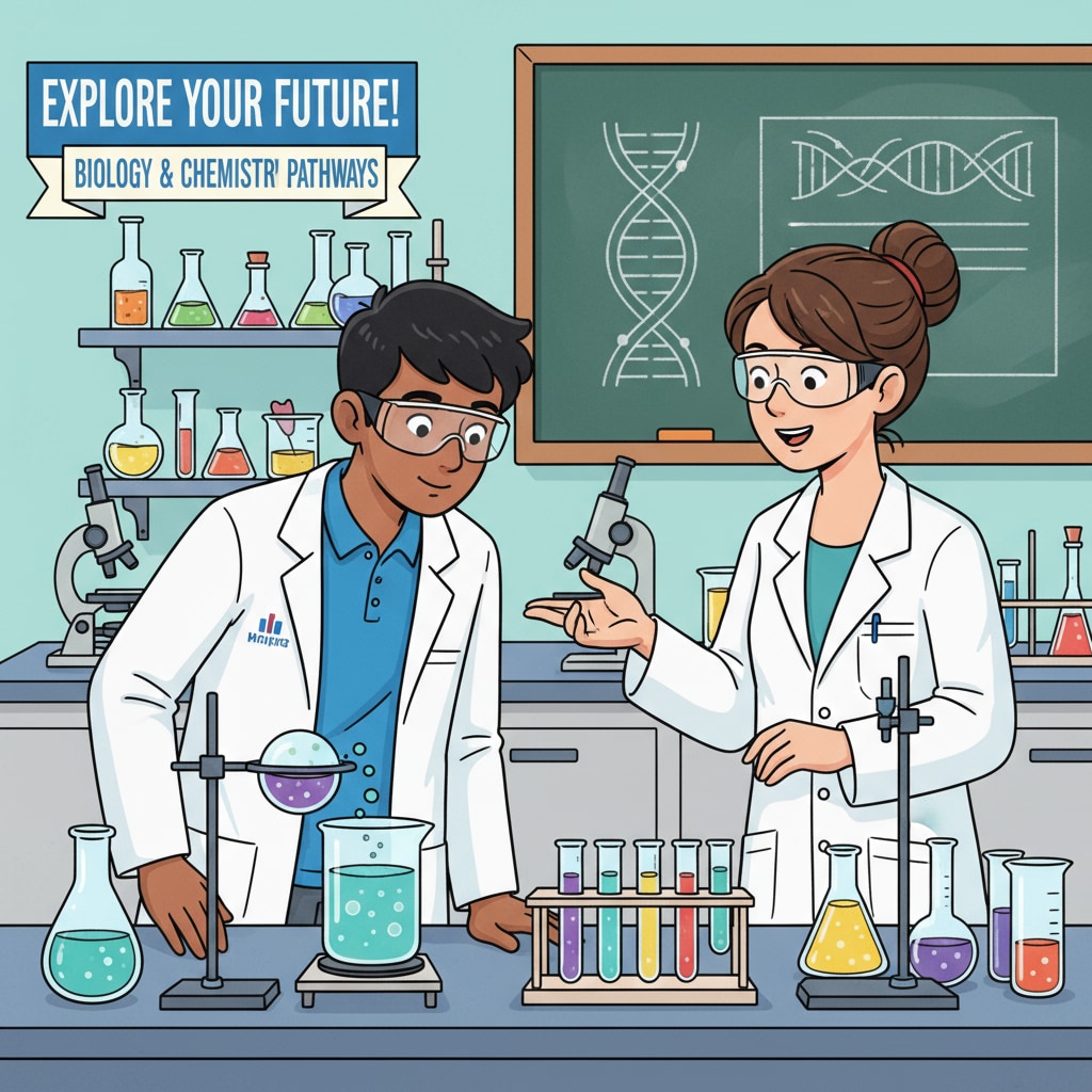 A student is volunteering at a local science lab, observing experiments, which shows an example of how students can explore their interests related to a potential major. Student exploring interests through volunteering at a science lab