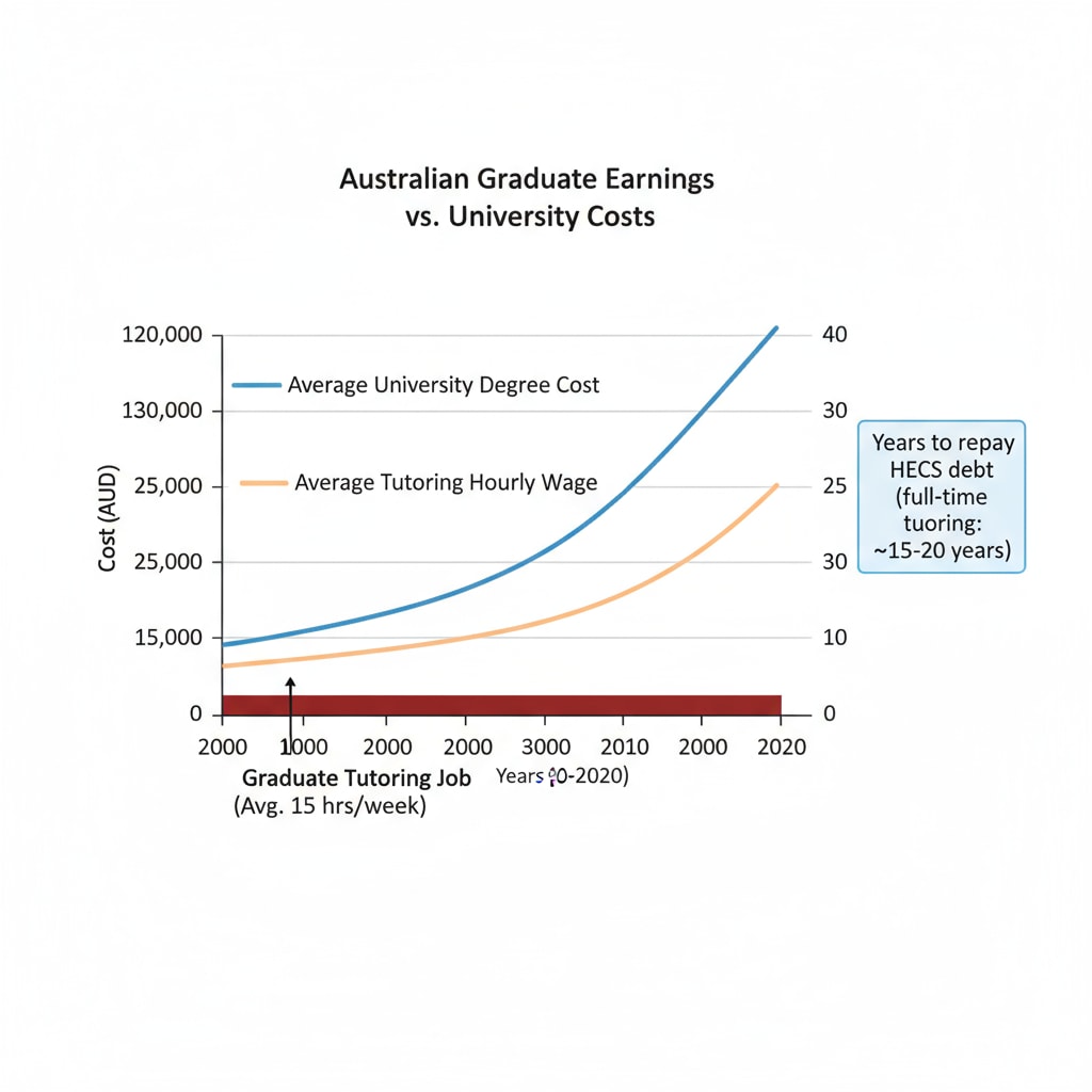 Graph comparing Australian university education cost and graduate tutoring job hourly wage