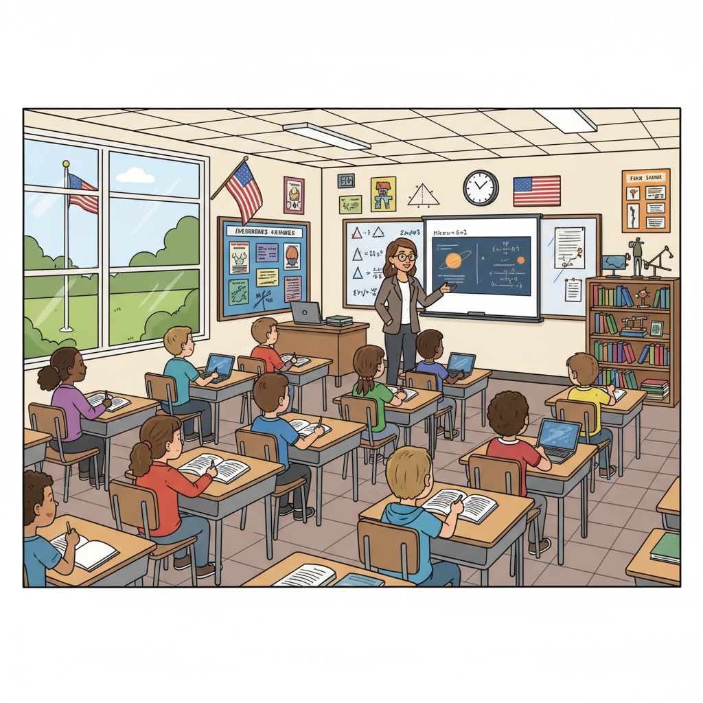 Students in an American school classroom representing the American education, social screening, school system