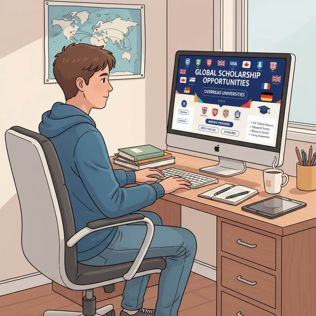 A student researching overseas universities and scholarships