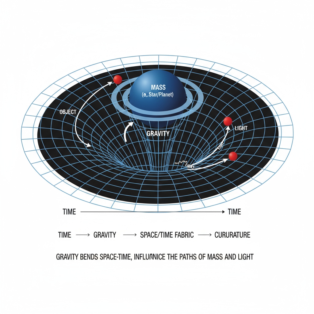 Diagram showing the relationship between time, gravity, and space in the context of relativity