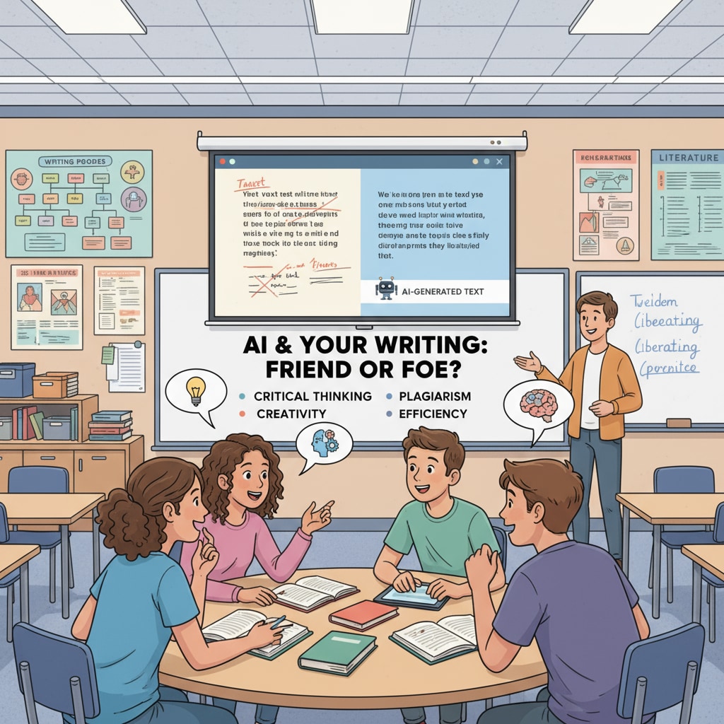 Students discussing the influence of AI on writing education to enhance authenticity in writing