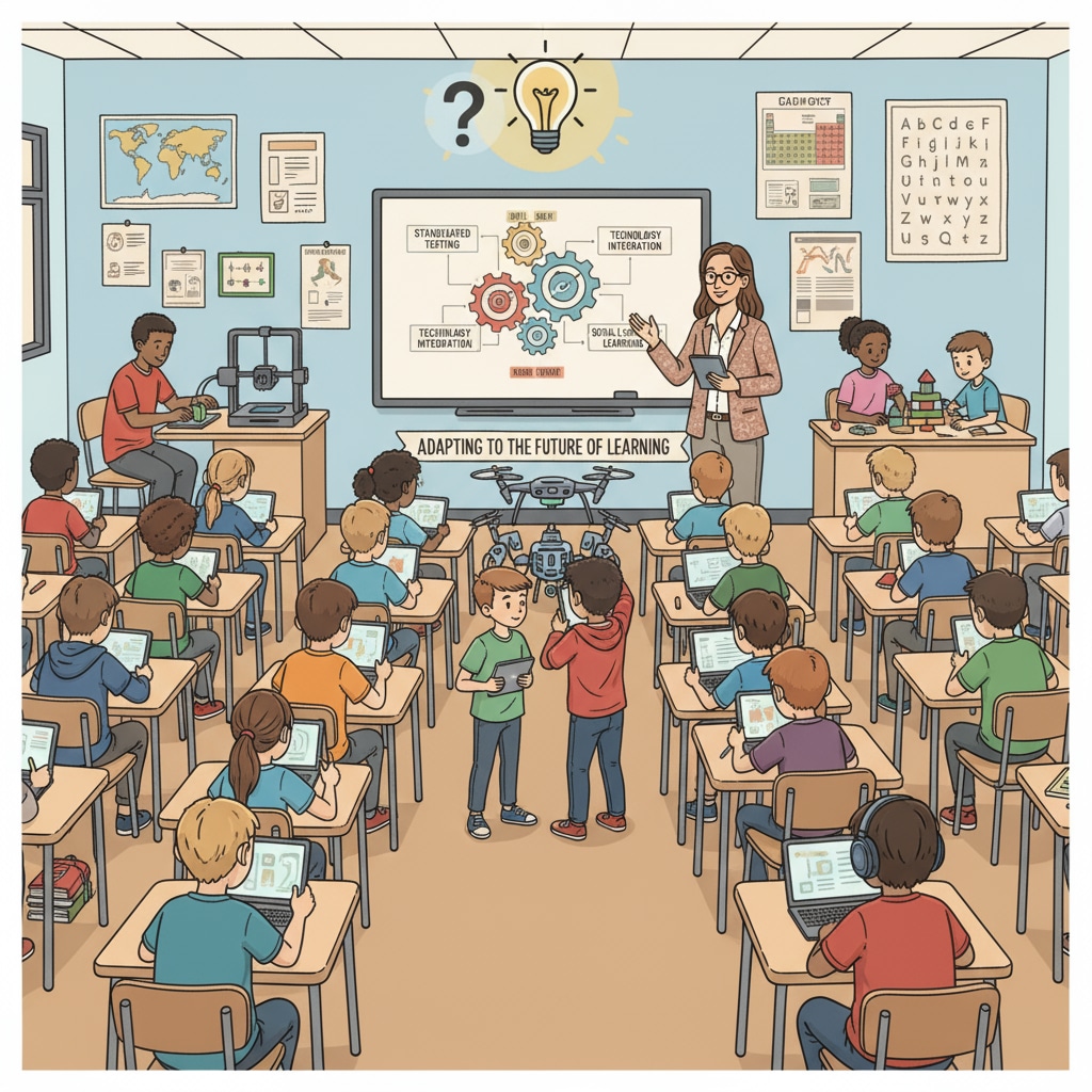 Classroom scene in American K12 education system highlighting cultural defects and need for public awareness