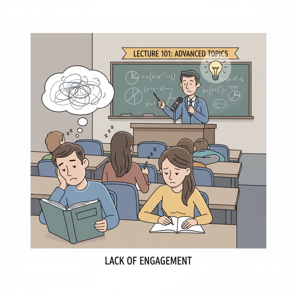 Bored students during a lecture, highlighting the flaws of the outdated education