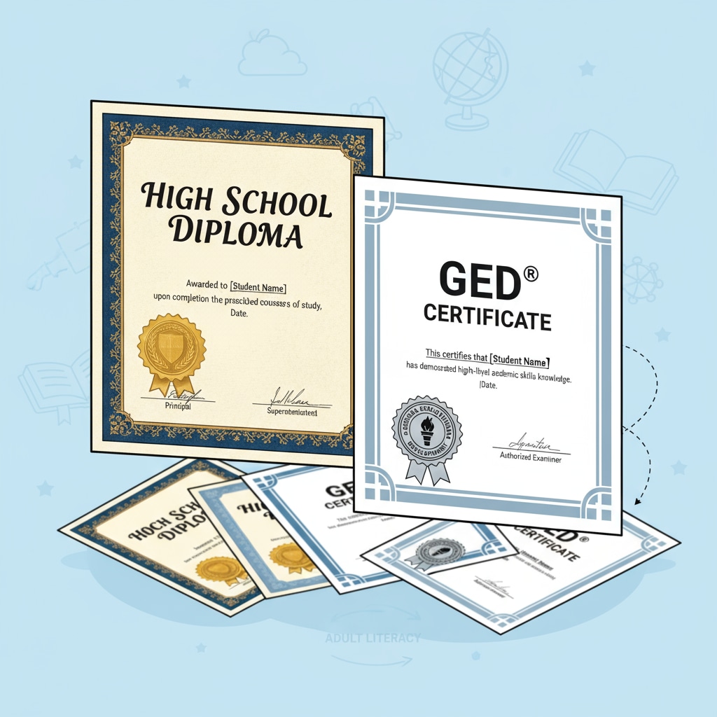 High school diploma and GED certificate comparison in adult education