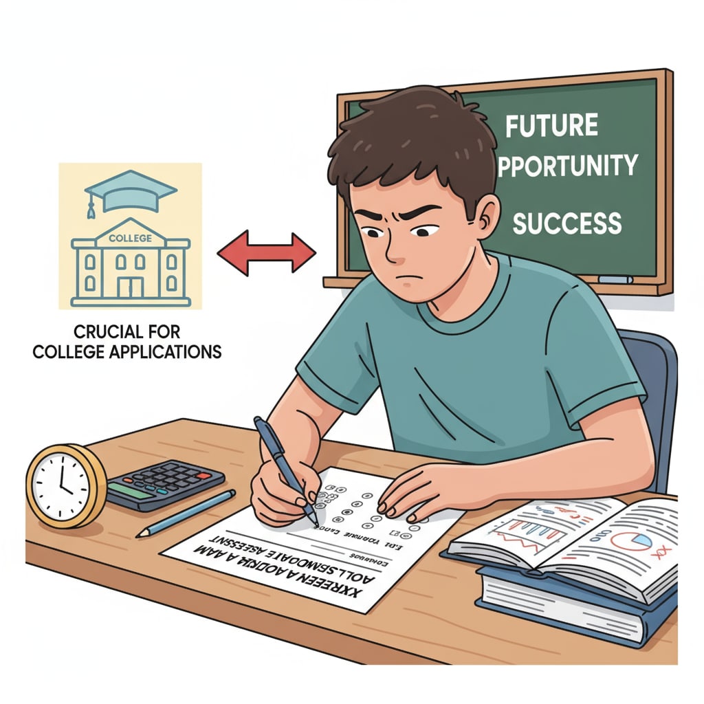 A student taking an external exam for college applications