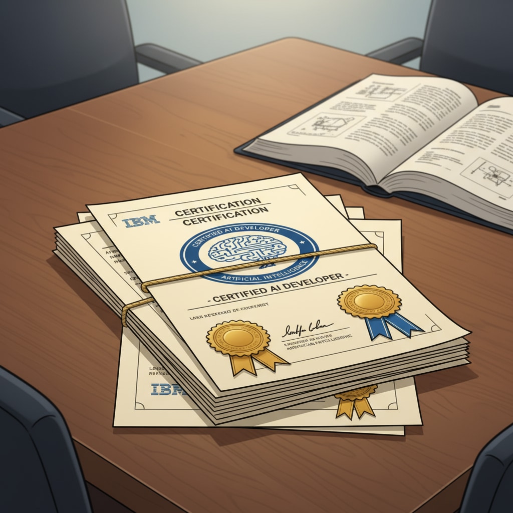 Stack of certifications relevant to software engineering and IBM AI development