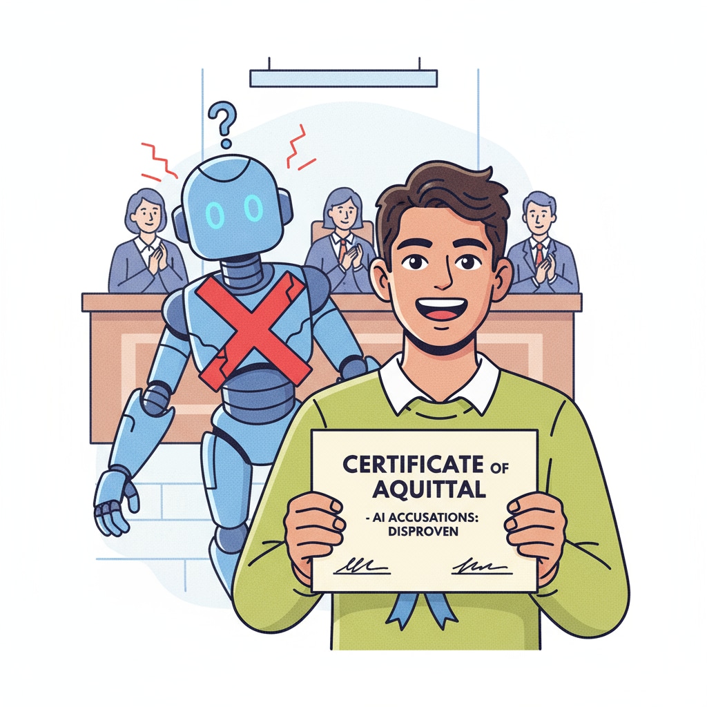 A happy student after successfully defending against AI accusations