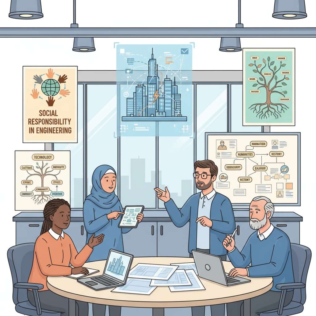 Engineers collaborating on a project with liberal arts influences during part-time learning exploration