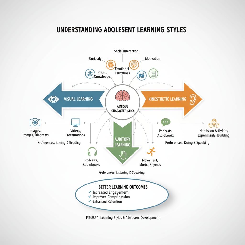 A visual representation of how understanding one's characteristics can lead to better learning strategies for adolescents with educational challenges.