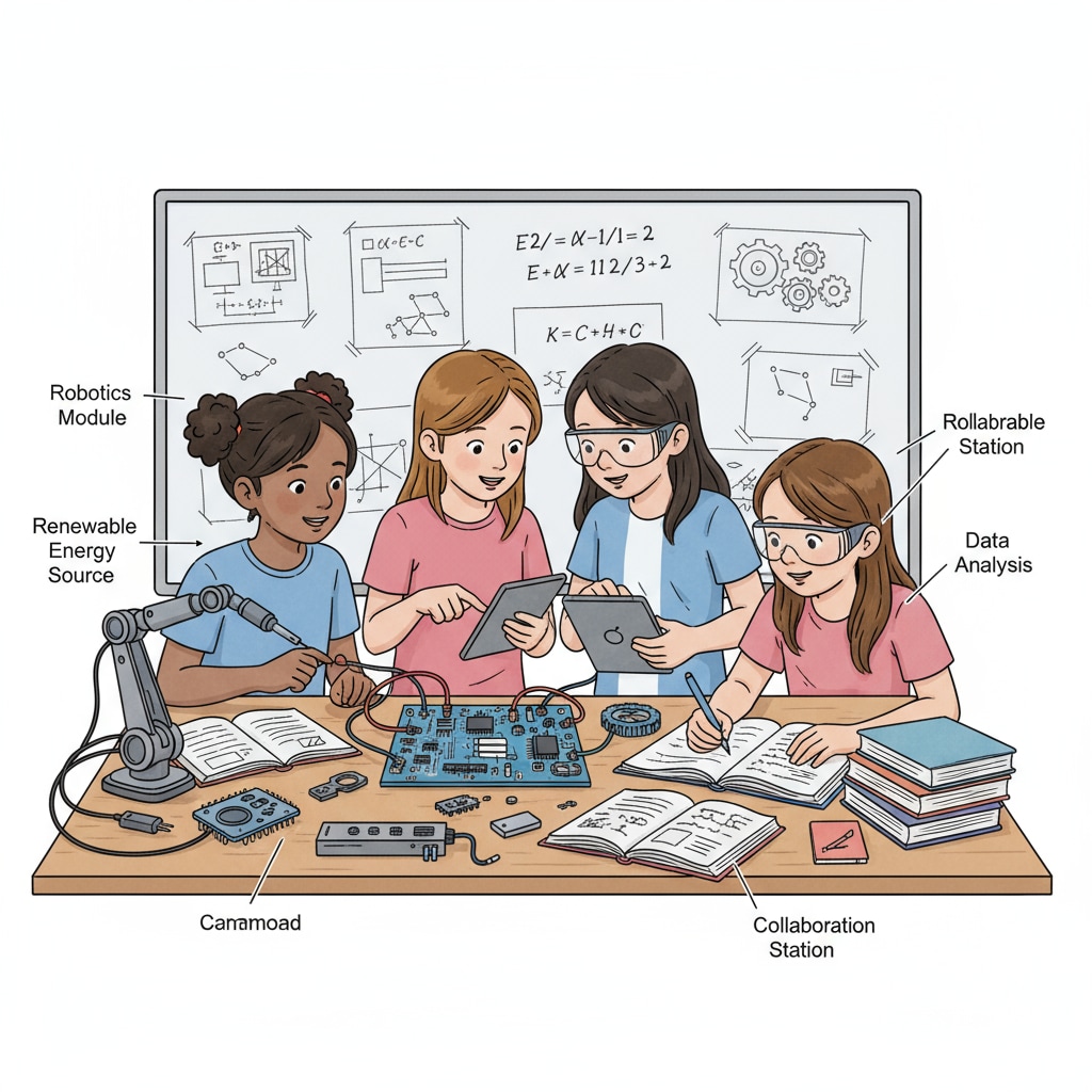 Girls collaborating in a STEM project, highlighting gender differences and teaching methods in STEM education