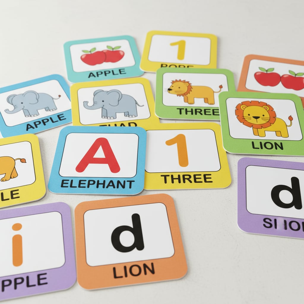 Colorful flashcards for learning basic knowledge