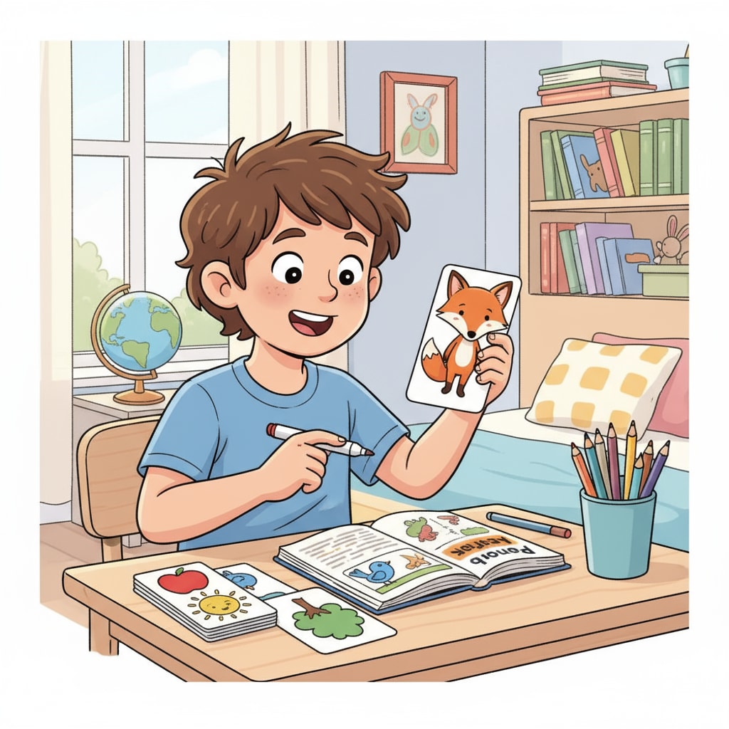 Child using flashcards to learn common sense