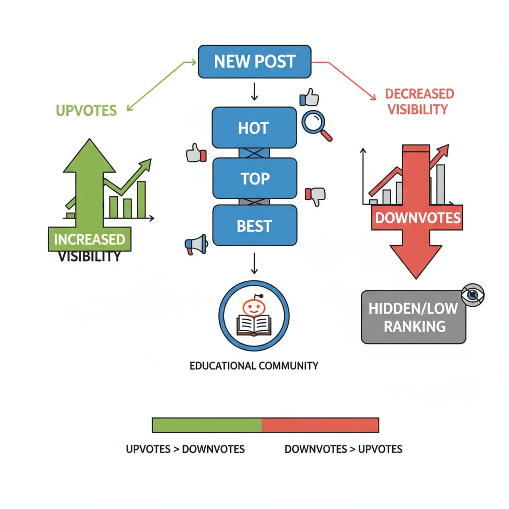 Visual representation of upvote and downvote system in Reddit's educational networks for Community Rules, Educational Networks, and Subreddit Navigation