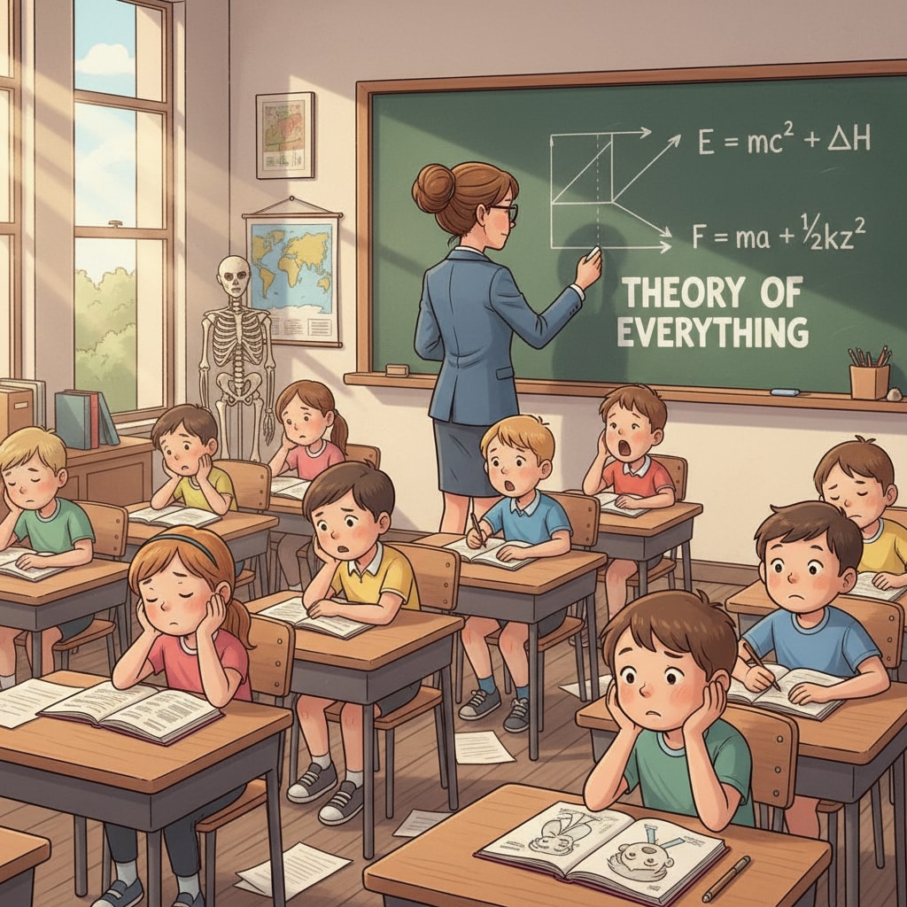 A bored classroom scene showing the need for educational reform in terms of teaching methods and teacher influence.