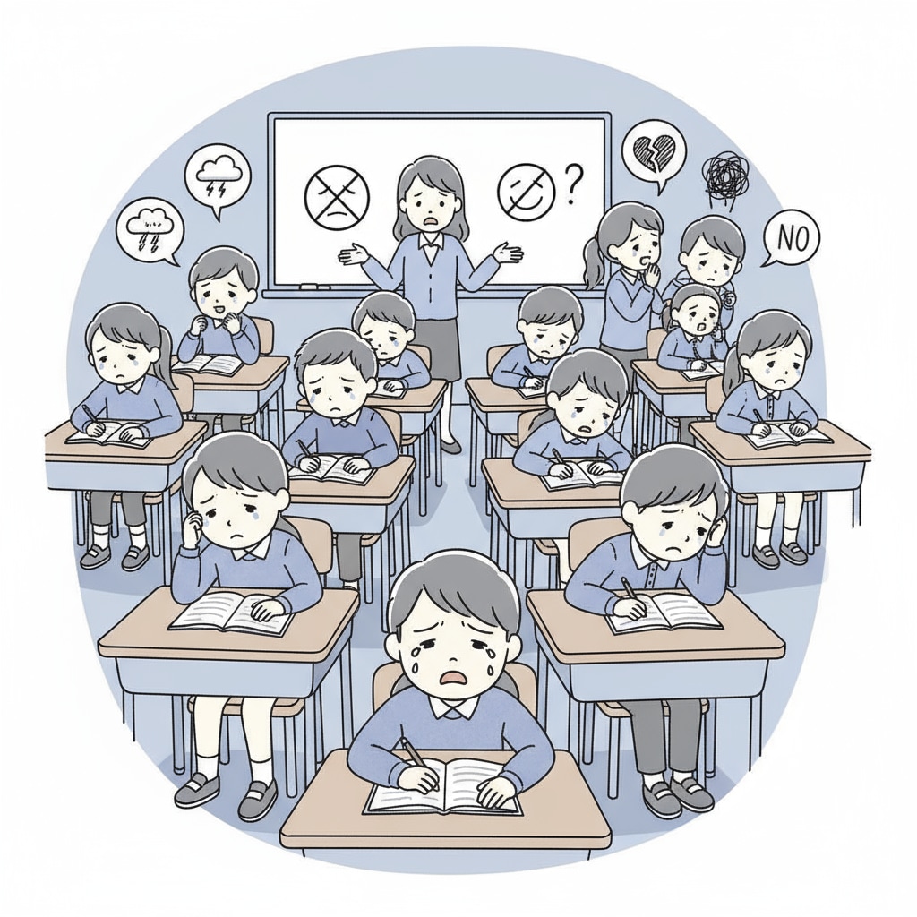 Students in a classroom showing signs of distress due to school interpersonal hostility.