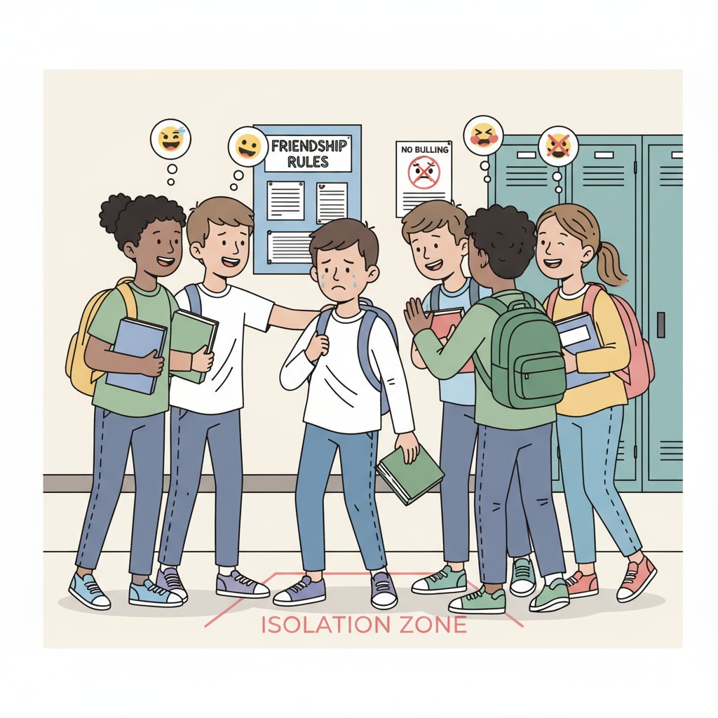 A scenario of social exclusion among students in school, highlighting interpersonal hostility.