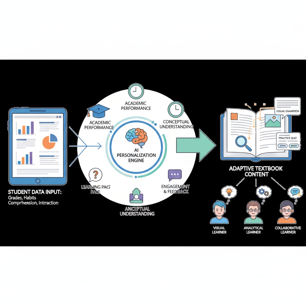 AI analyzing student data for personalized textbook content in educational innovation
