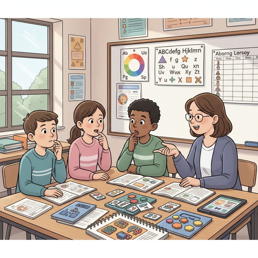 Special education students are looking at a variety of learning materials and making decisions about which ones to use for their studies. Special education students exercising their autonomy in choosing learning materials for educational equality