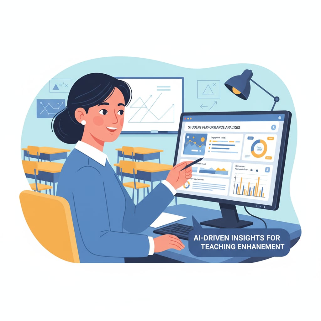 Teacher using an AI tool to analyze student data for personalized instruction and fostering critical thinking