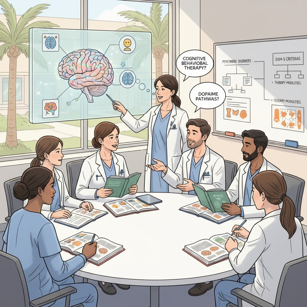 Students in a Florida medical school discussing psychiatry for doctoral education