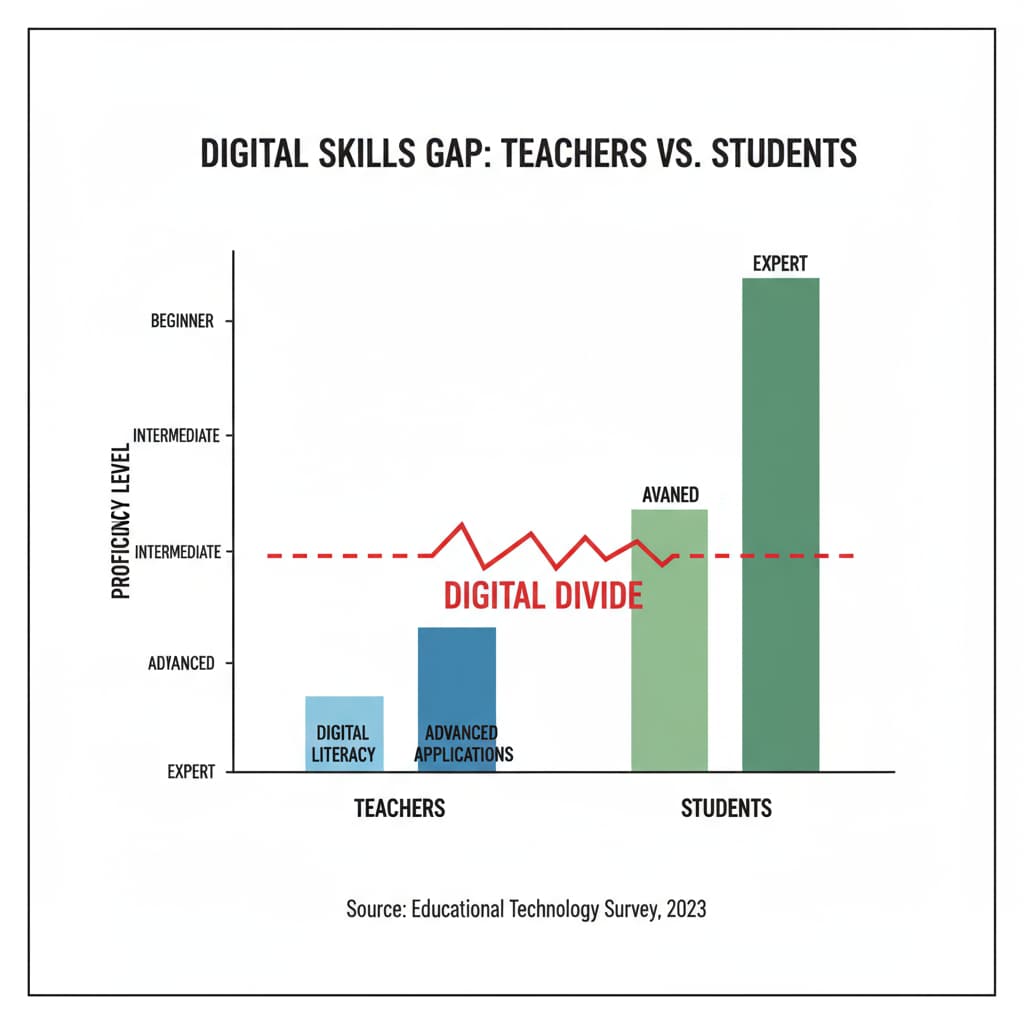 Graph showing digital skills gap between teachers and students relevant to video games and student interests