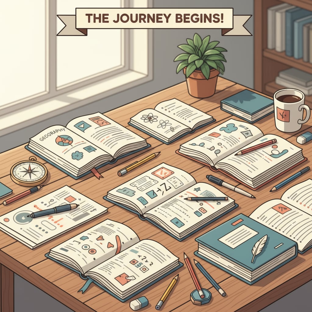 Open textbooks on a wooden table, related to pedagogy introductory textbooks