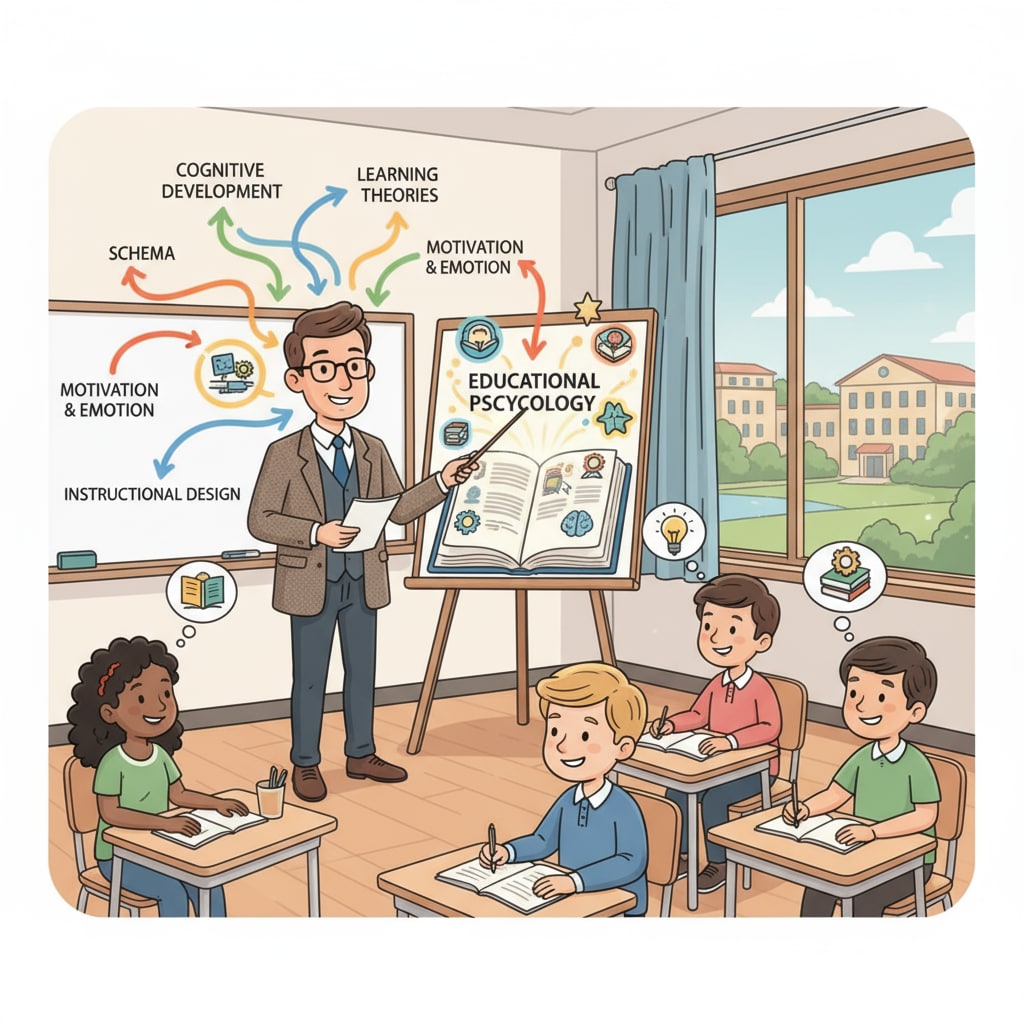 Professor teaching educational psychology in a classroom, relevant to pedagogy introductory textbooks