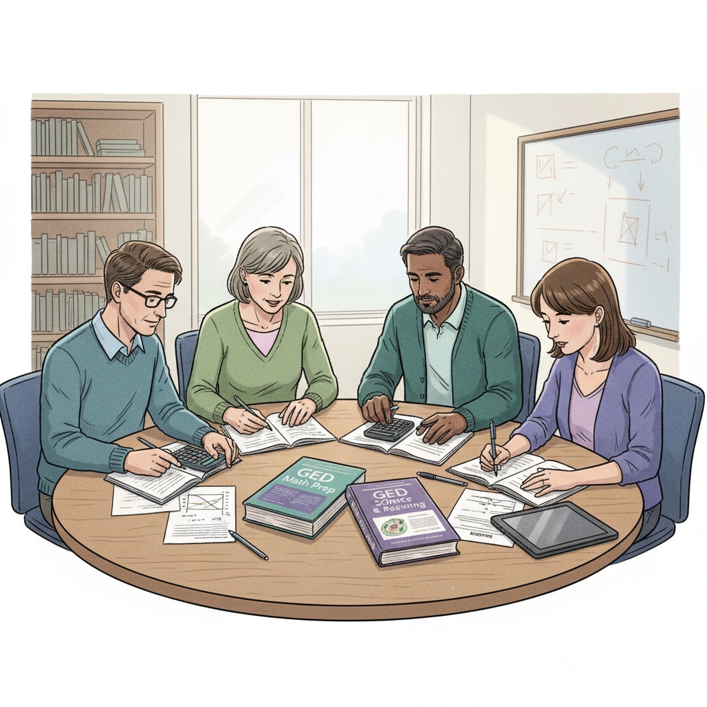 Students studying GED math and science resources