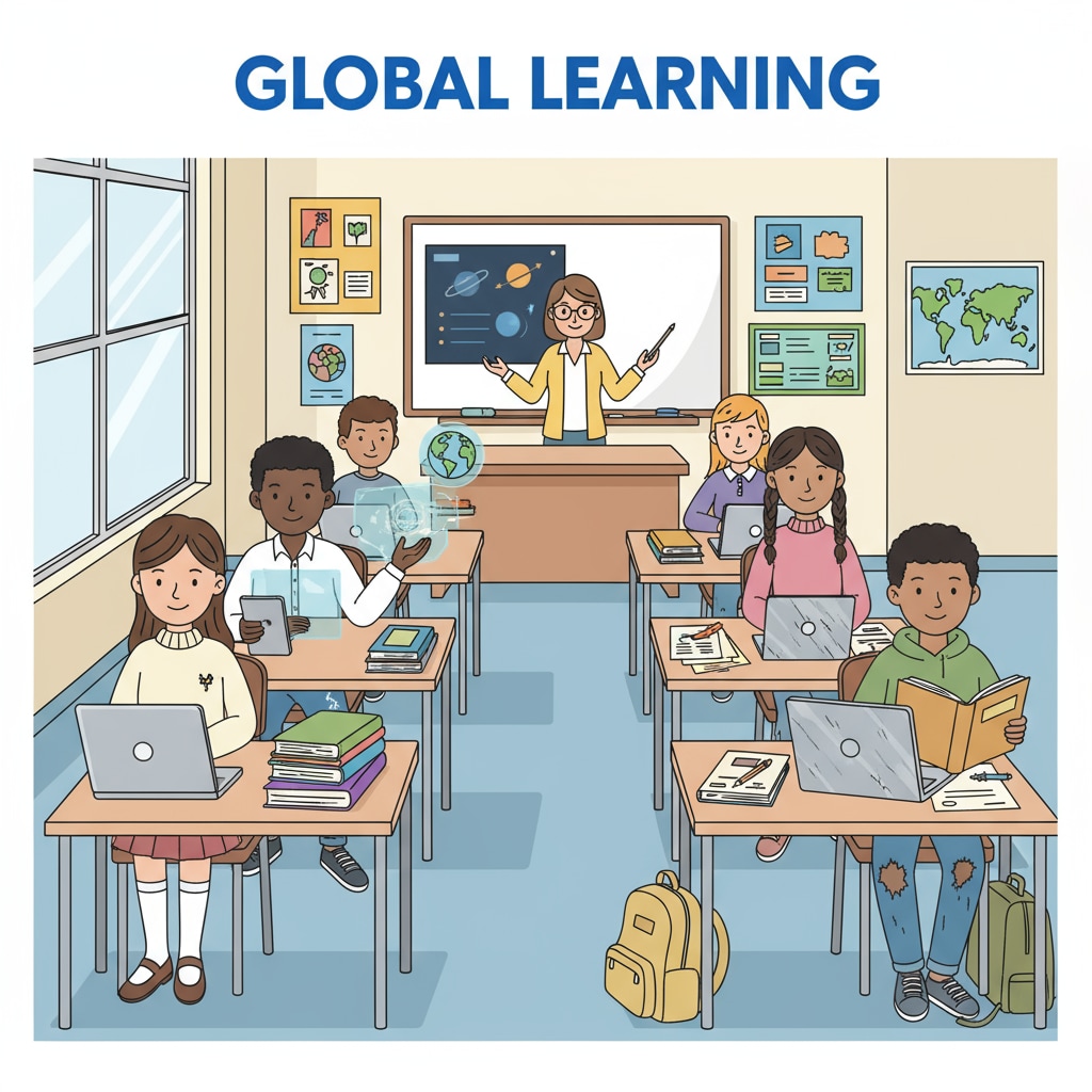 A classroom scene depicting students from different social backgrounds. Some students are dressed in neat, expensive clothes and have new textbooks and laptops, while others are in more worn-out clothing and using older materials. This shows the subtle signs of social class differences even within a classroom environment. Classroom scene highlighting social class differences in an American school