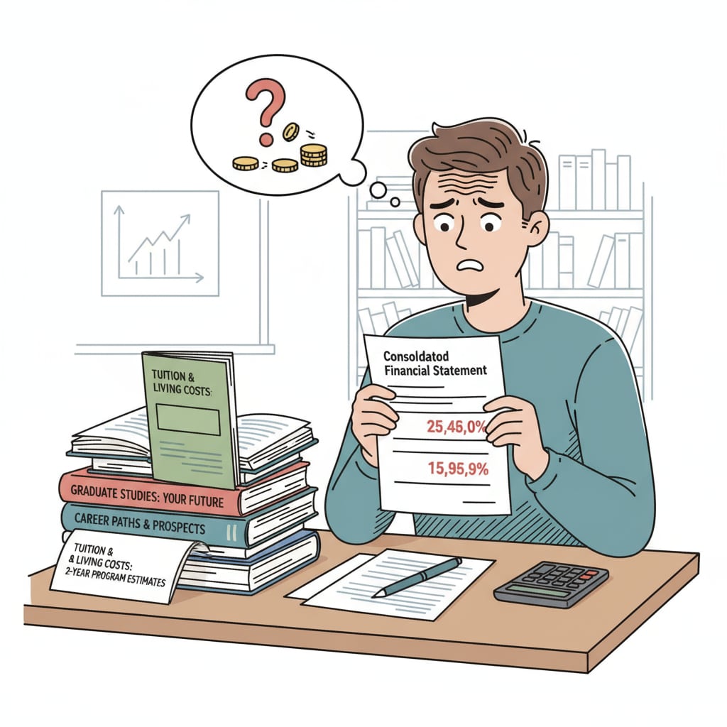 Student considering the financial implications of education upgrade