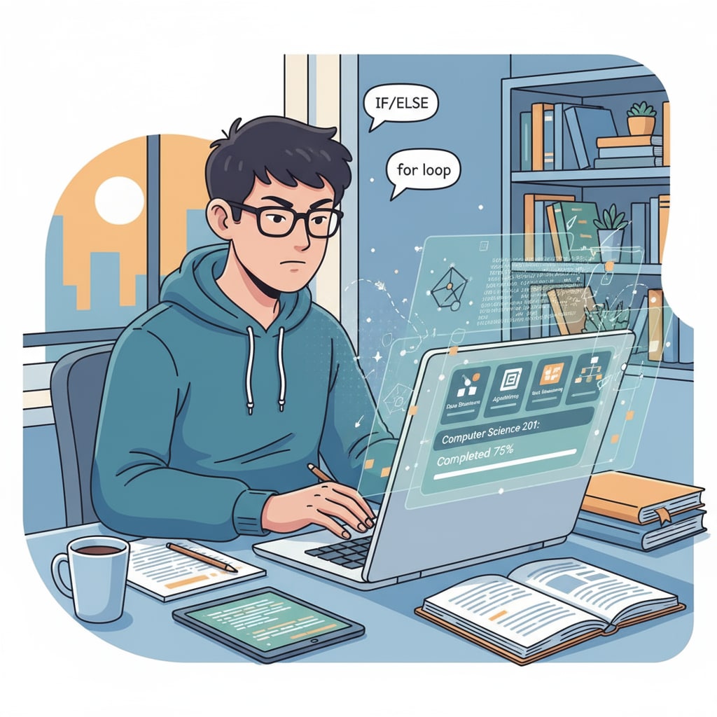 Student studying computer science as part of alternative education in engineering and computer science