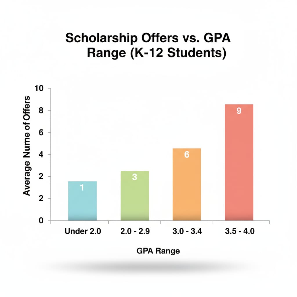 Bar graph showing GPA ranges and scholarship offers for K12 students