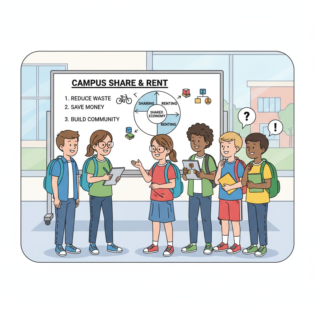 K12 students discussing campus item sharing and rental for extra income